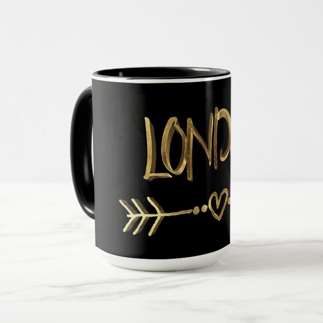 Tasse Londres Royaume-Uni Love Black Gold Typographie él (Devant gauche)