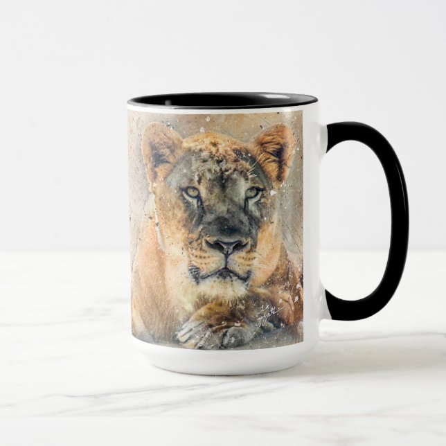 Tasse Lovely Lioness Photographie Aquarelle moderne (Droite)