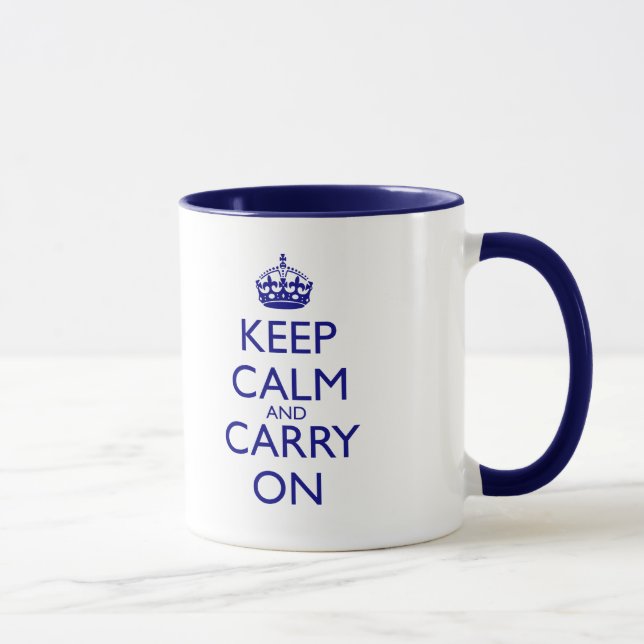 Tasse Maintenez calme et continuez le texte de bleu (Droite)