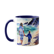 Tasse Maman et Fils se promenant à la plage
