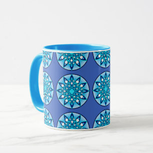 Tasse Mandala motif en bleu turquoise, cobalt & blanc