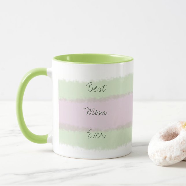 Tasse Meilleure maman jamais vert et rose Motif rayé (Avec donut)