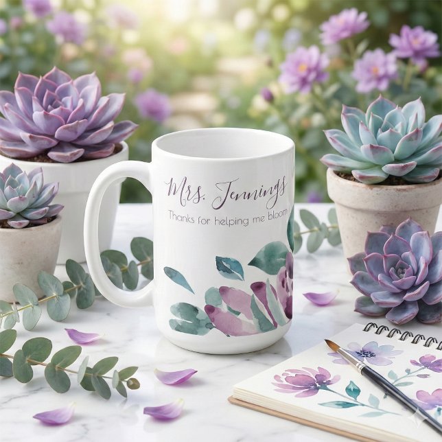 Tasse Merci de m'avoir aidé à fleurir (Thank a special teacher with this beautiful floral, "Thanks for helping me bloom" mug! )