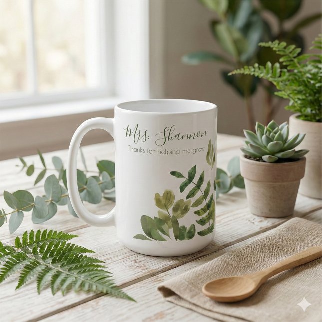 Tasse Merci de m'avoir aidé à grandir (Thank a special teacher with this, "Thanks for helping me grow" personalized mug! )