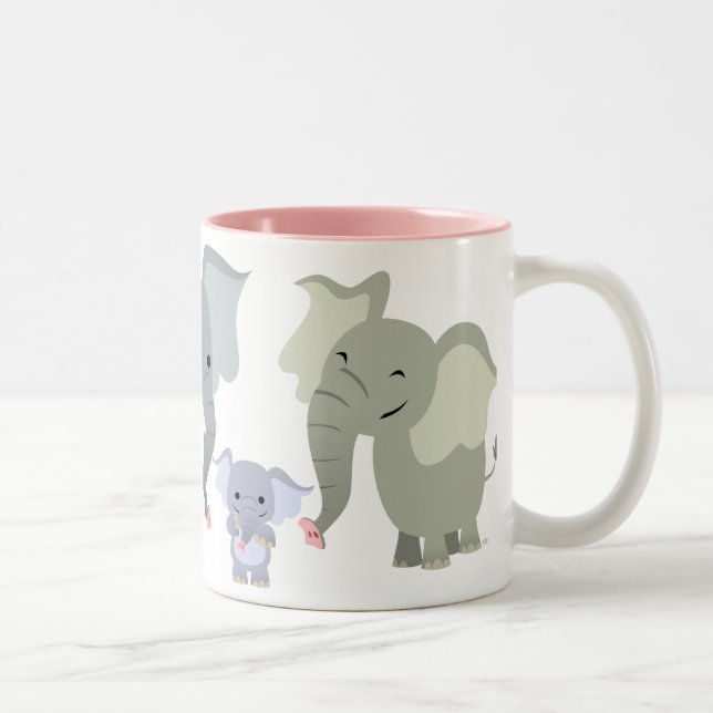Tasse mignonne de famille d'éléphant de bande (Droit)