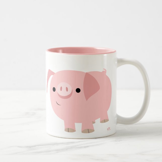 Tasse mignonne de porc de bande dessinée (Droit)