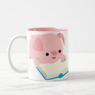 Tasse mignonne de porcelet de lecture de bande