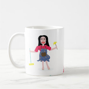 tasse mignonne de visage de femme de ménage de