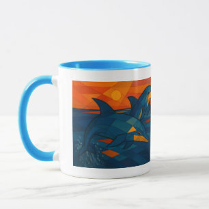 Tasse mit Delfinmotiv im kubistischen Stil Mug
