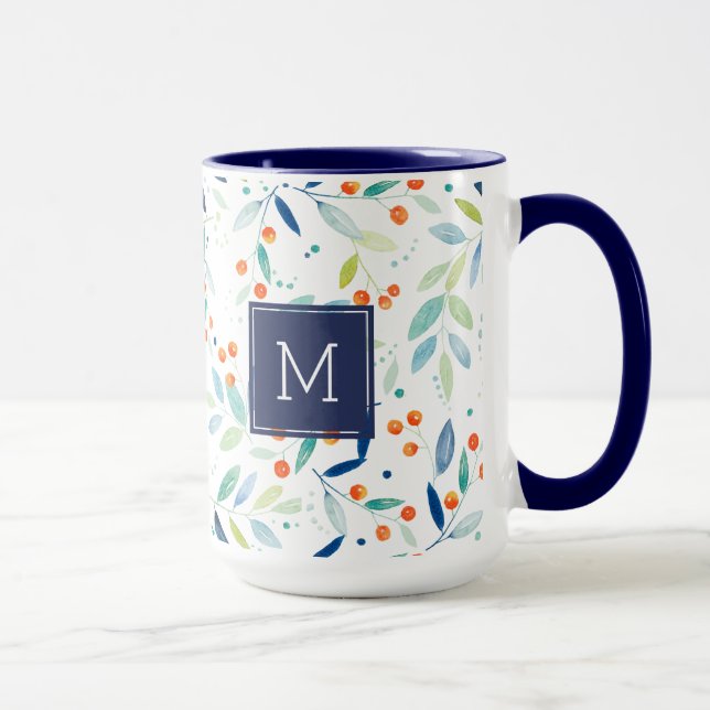 Tasse Moderne Pastel Aquarelles Feuilles & Berries Motif (Droite)