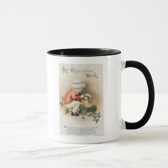Tasse Mon voeu de Noël Enfant observant les jouets (Droite)