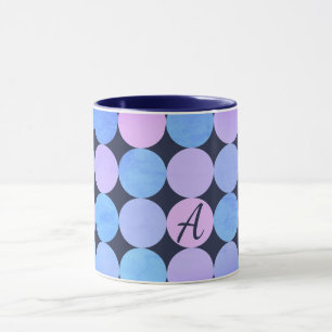 Tasse Monogramme bleu pourpre et rose des cercles
