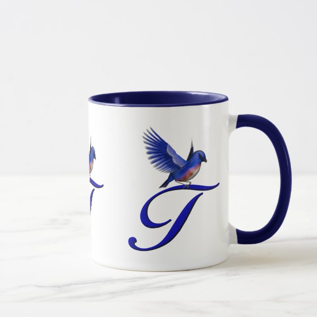 Tasse Monogramme Bluebird Initiale T Élégant (Droite)