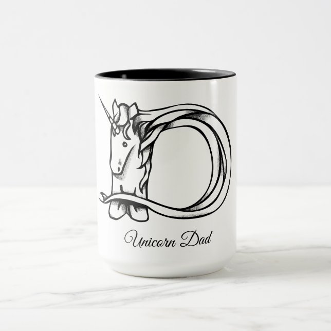 Tasse Monogramme D Unicorn papa ou votre texte (Centre)