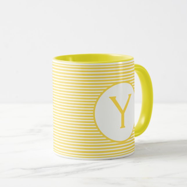 Tasse Monogramme de bande jaune (Devant droit)
