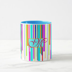 Tasse Monogramme de motif "de rayures multicolores" de
