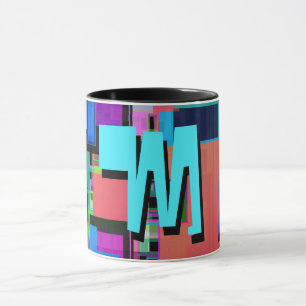 Tasse Monogramme géométrique bleu turquoise amusant