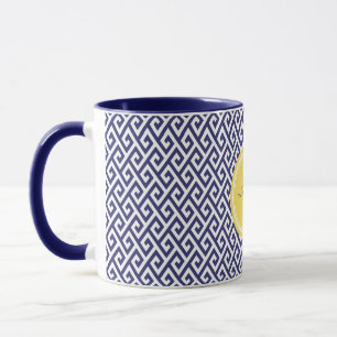 Tasse Monogramme géométrique principal grec bleu chic 