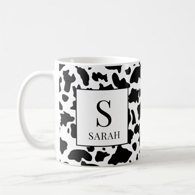 Tasse Monogramme Initial Nom Imprimé Vache Tendanc (Gauche)