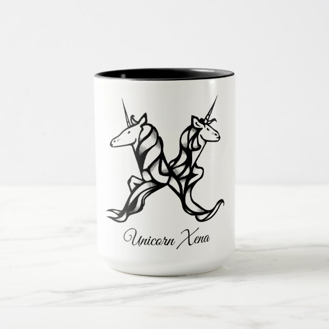 Tasse Monogramme magique X Unicorn Xena ou votre texte (Centre)