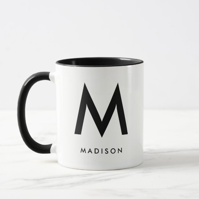 Tasse Monogramme moderne | Noir et blanc (Gauche)