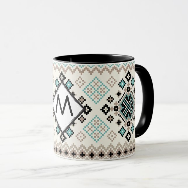 Tasse Monogramme Motif de pointillés de croix nordique (Devant droit)