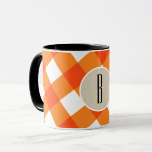 Tasse Monogramme Russe De Kraft Plaid Blanc Orange Initi