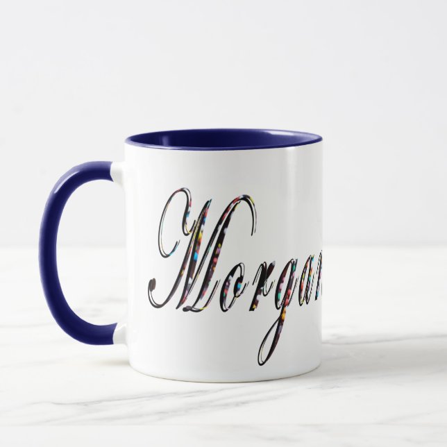 Tasse Morgan, Nom, Logo, Bleu Combo Café Mug. (Gauche)
