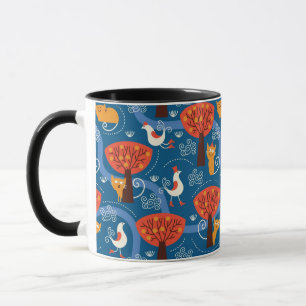 Tasse motif avec les chats et les oiseaux mignons