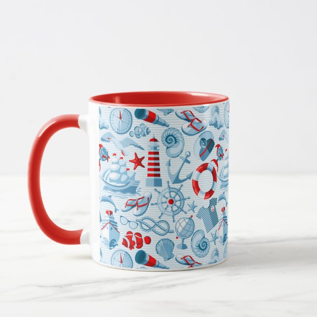 Tasse Motif blanc et bleu rouge nautique (Gauche)