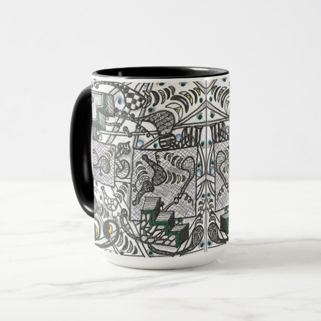 tasse motif carrelée noir et blanc (Devant gauche)