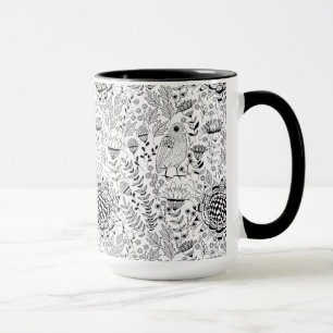 Tasse Motif de doodle d'oiseaux et de fleurs