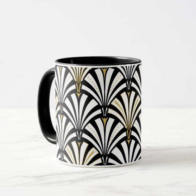 Tasse Motif de fan d'art déco - noir et blanc (Devant gauche)
