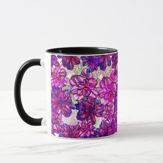 Tasse Motif De Fleurs Abstraites Roses Et Violettes (Gauche)