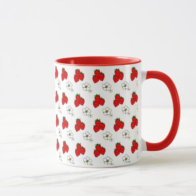 Tasse Motif de fraises et de fleurs rouges rétro (Droite)
