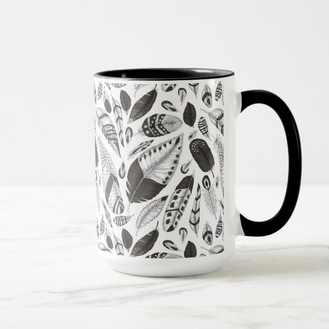 Tasse Motif de plumes noir et blanc (Droite)