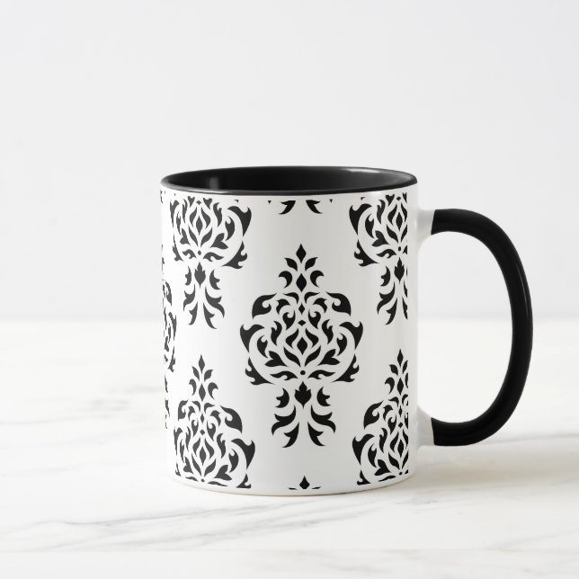 Tasse Motif de répétition de damassé de crête - noir sur (Droite)