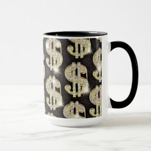 Tasse Motif de symbole dollar de diamants de Bling d'or