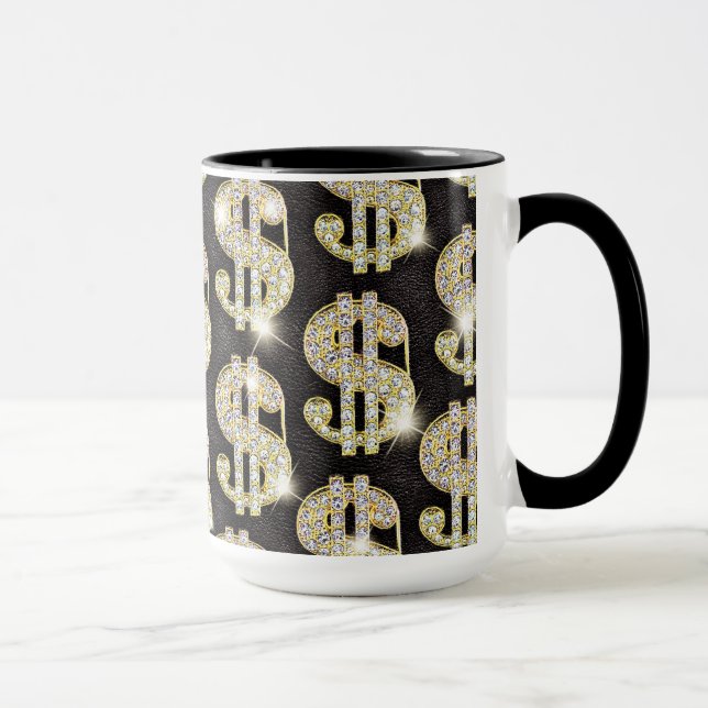 Tasse Motif de symbole dollar de diamants de Bling d'or (Droite)