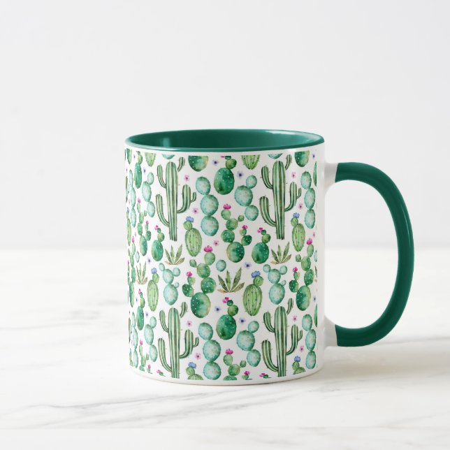 Tasse Motif d'usines de cactus d'aquarelle (Droite)