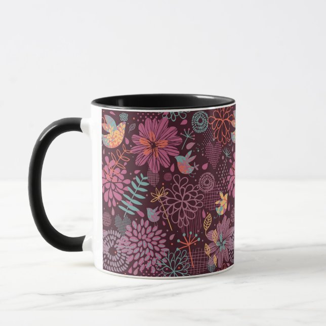 Tasse Motif floral abstrait avec des oiseaux (Gauche)