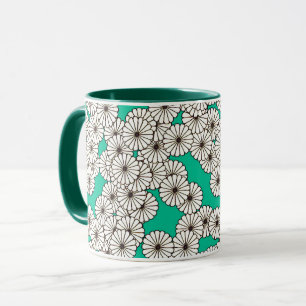Tasse Motif floral Art Déco - blanc sur turquoise