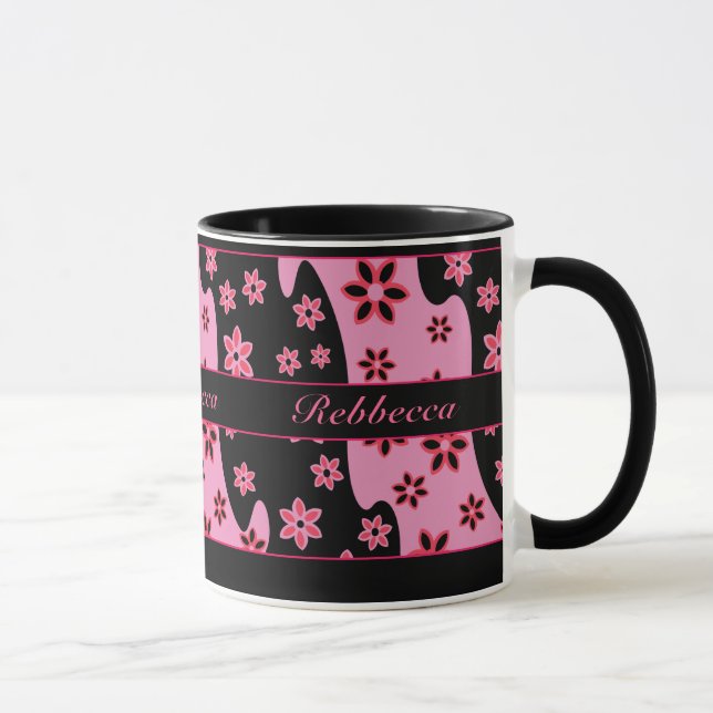 Tasse Motif floral rouge noir rose personnalisé (Droite)