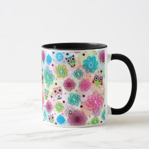 Tasse Motif mignon d'arrière - plan de hibou de fleur
