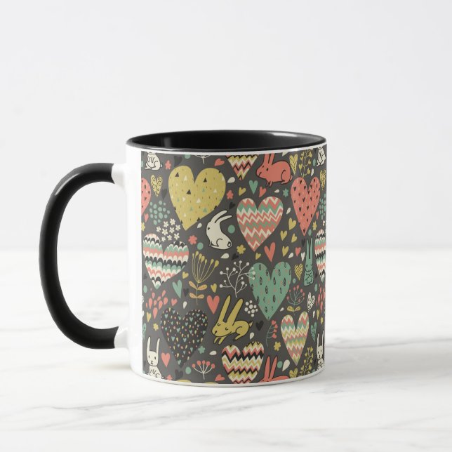 Tasse Motif mignon de lapins d'amour avec des coeurs (Gauche)