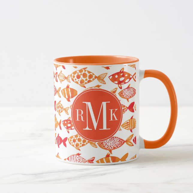 Tasse Motif orange lumineux de poissons d'aquarelle (Droite)