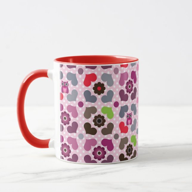 Tasse motif rose de fleurs et de hiboux (Gauche)