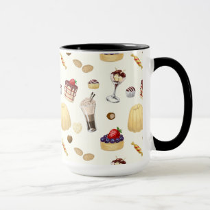 Tasse Motif sucré avec des desserts variés.