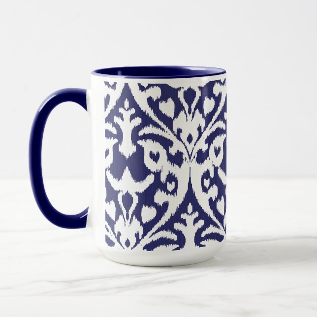 Tasse Motif tribal frais d'ikat bleu et blanc (Gauche)