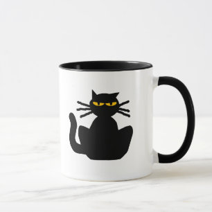 Tasse Mystérieux Chat Noir Amber Yeux assis au point de